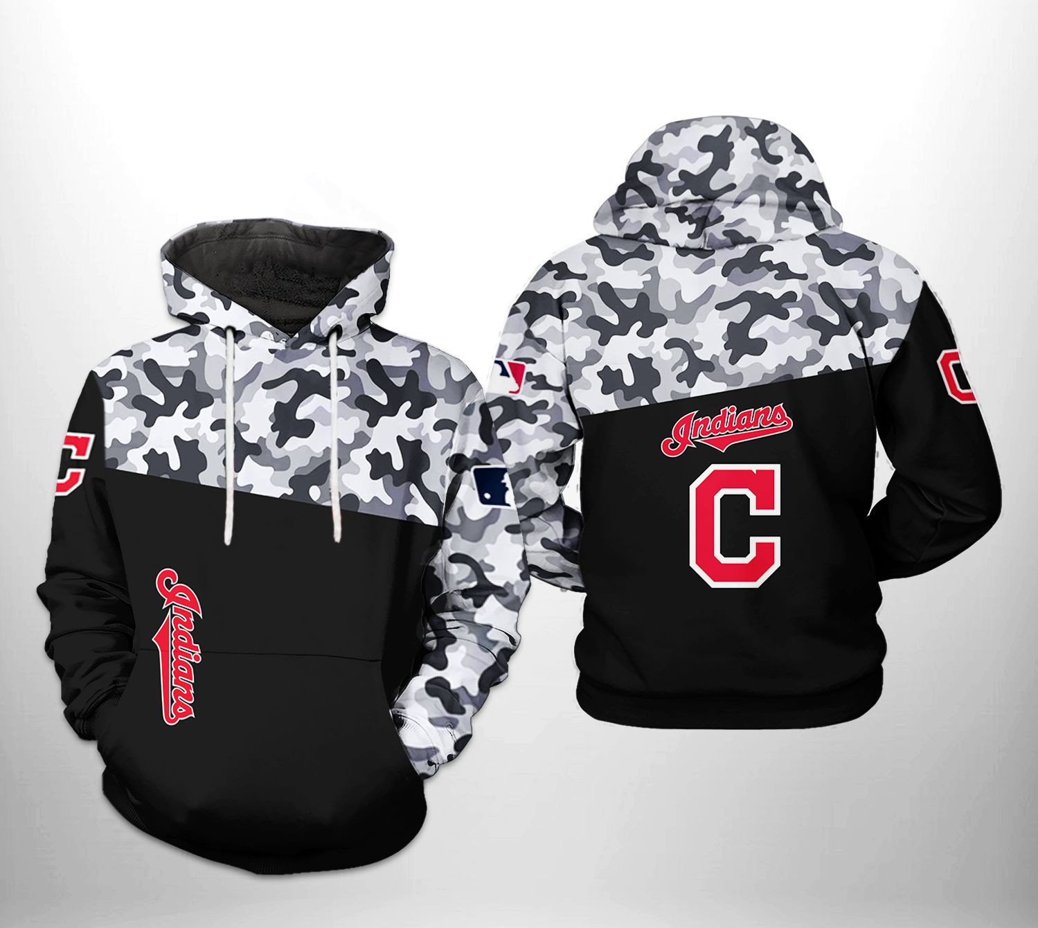 Cleveland Indians MLB Camo Veteran 3D All Over Print Hoodie & Zip Hoodie