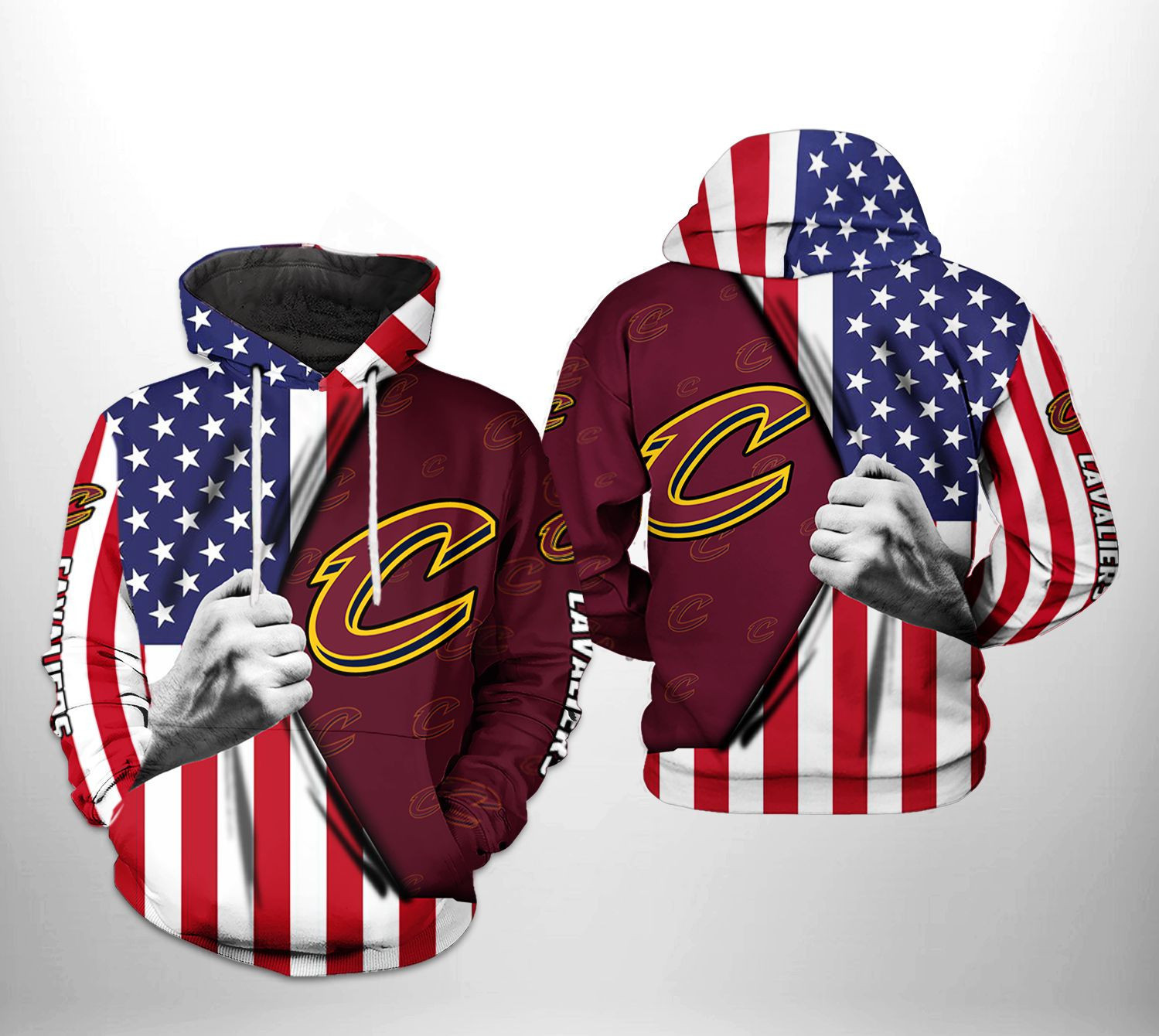Cleveland Cavaliers US Flag Team 3D All Over Print Hoodie & Zip Hoodie