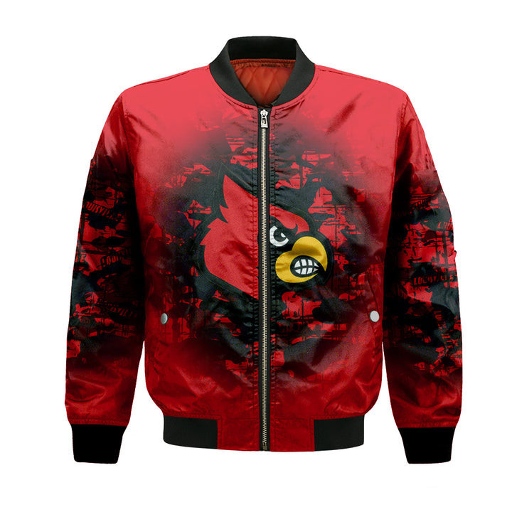 Louisville Cardinals Custom Text Number Red Black Bomber Jacket V5