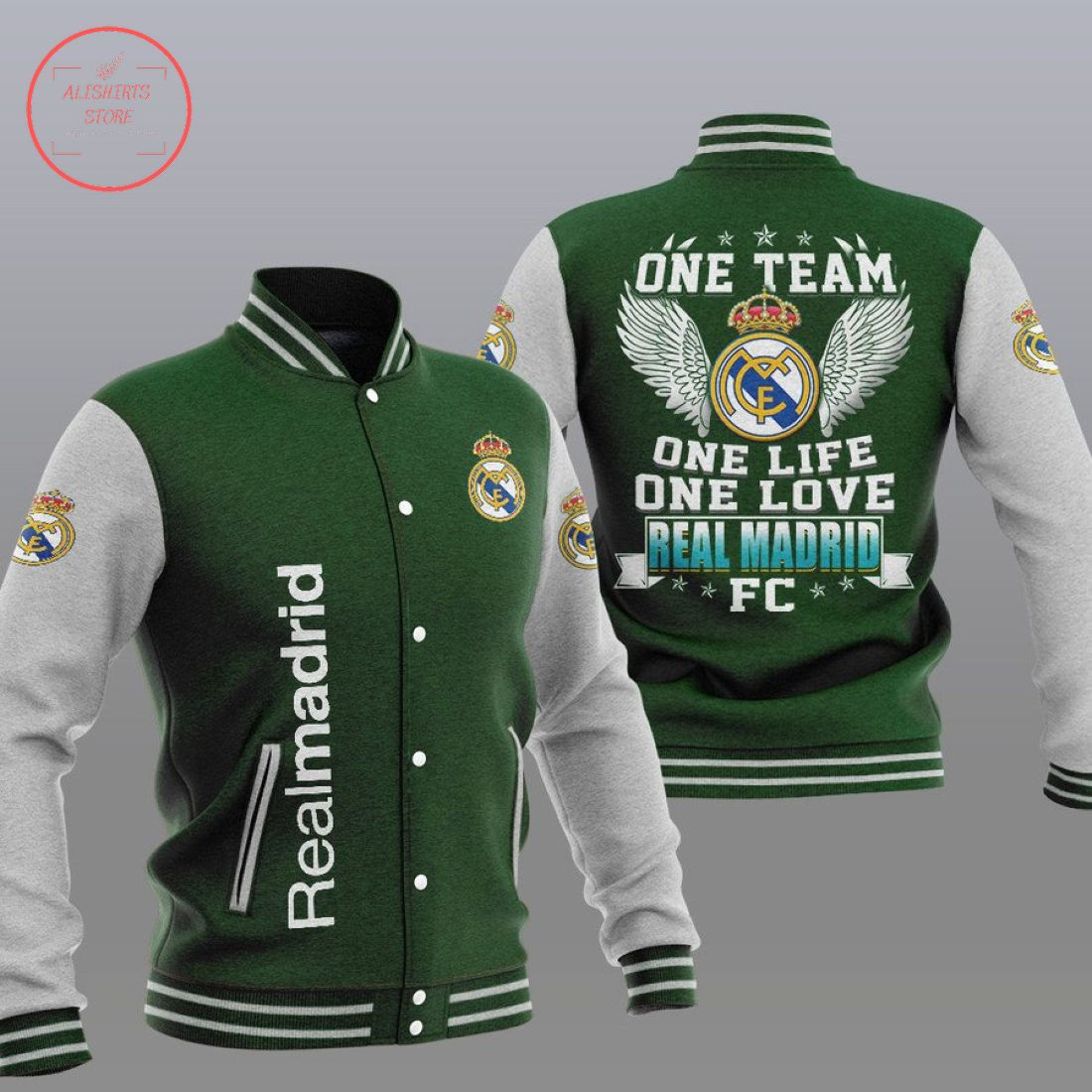 Real Madrid Green One Team Baseball Jacket