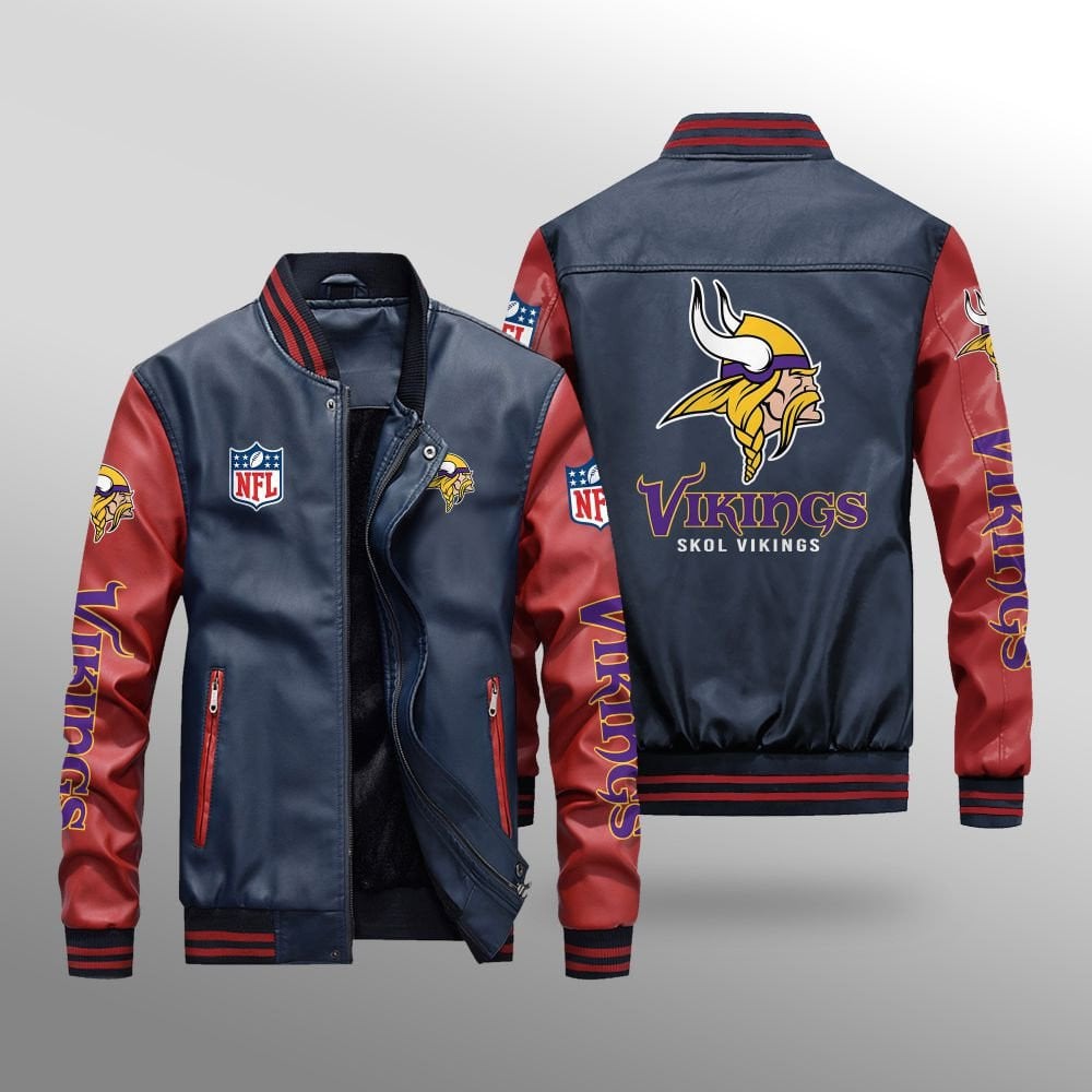 Minnesota Vikings Leather Bomber Jacket BG35