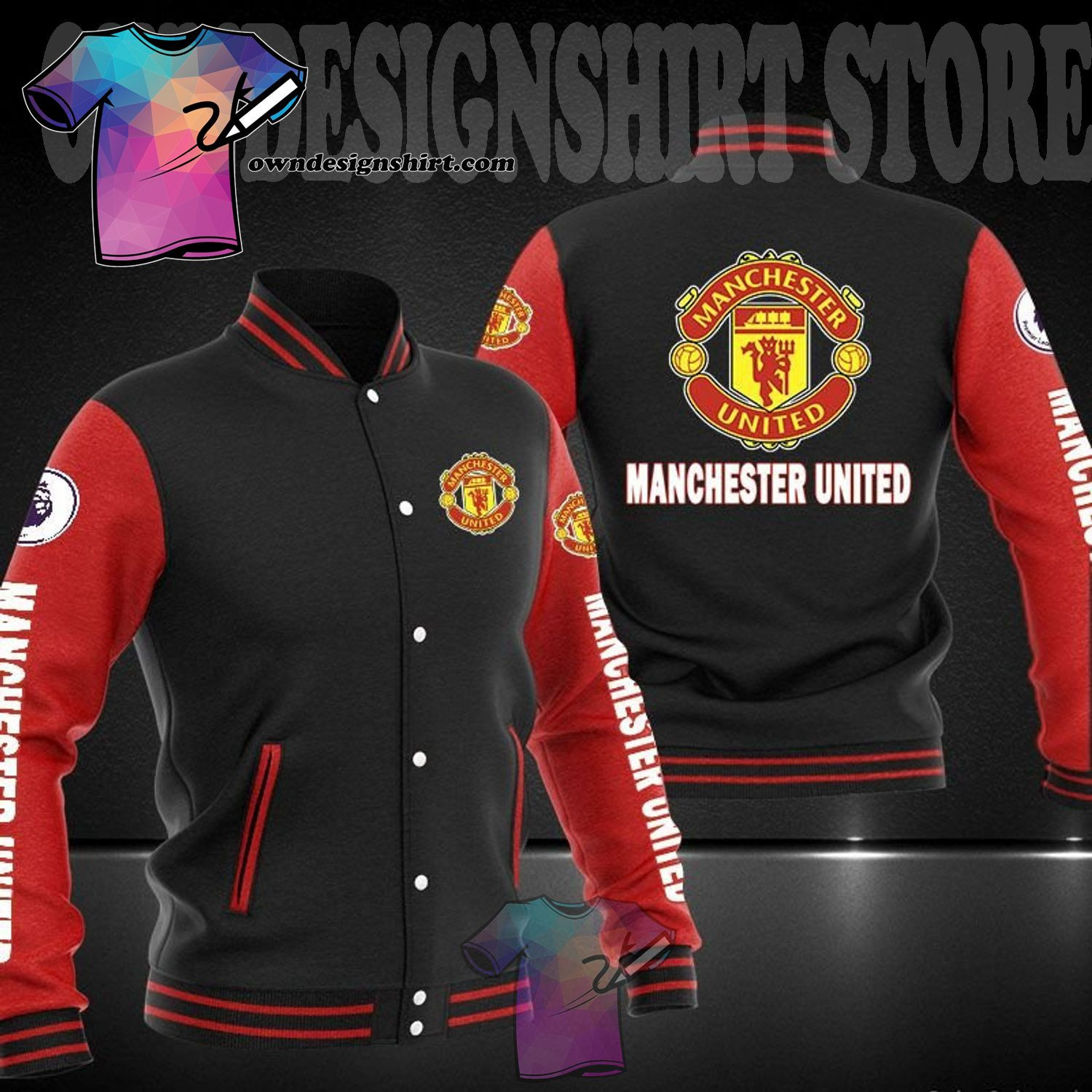 Manchester United Black Red Baseball Jacket