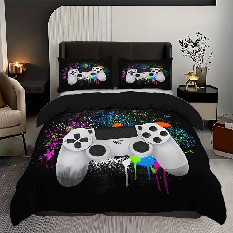 Game Bedding Set Game Controller Spraying Watercolor Duvet Covers