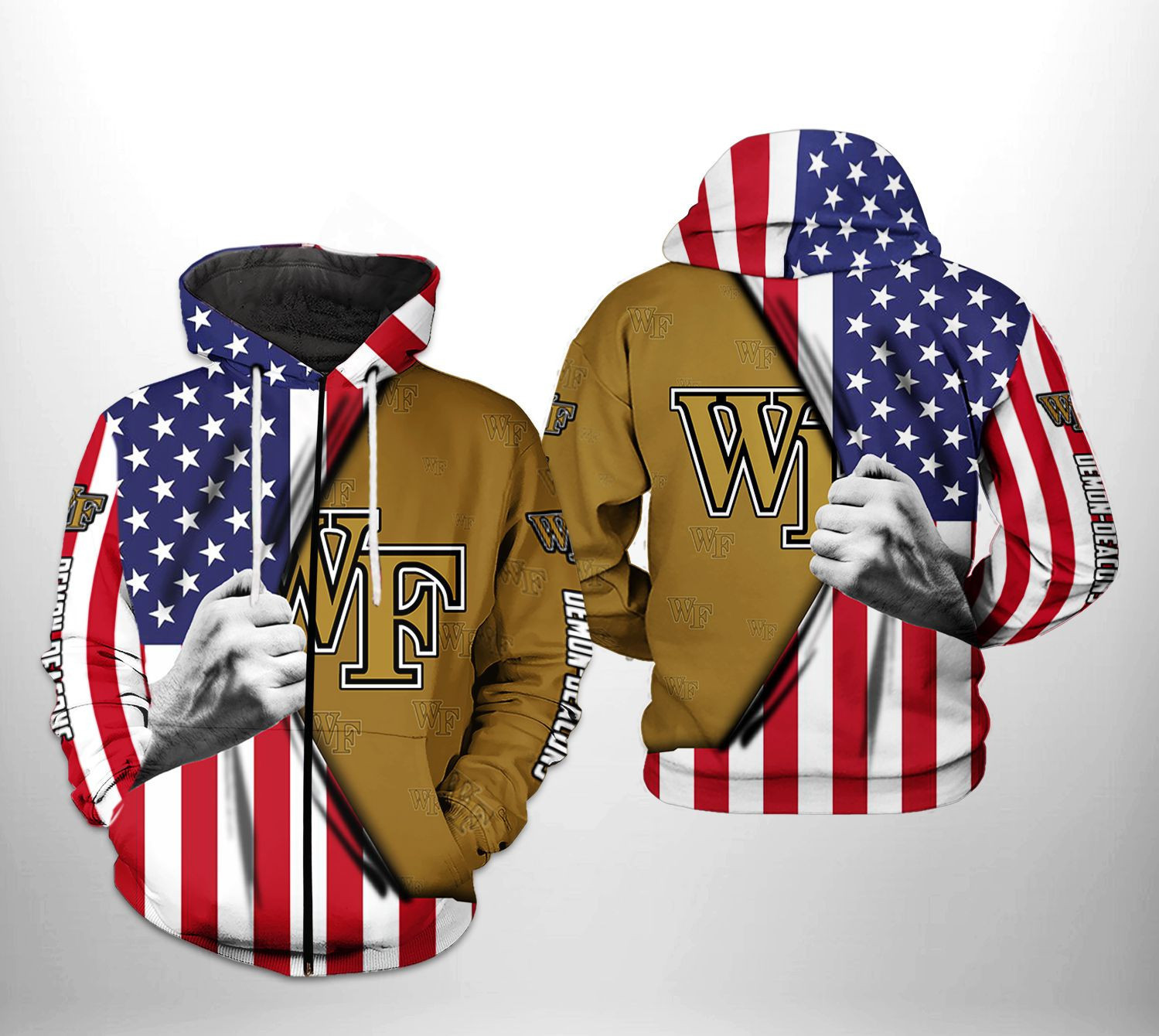 Wake Forest Demon Deacons US Flag 3D All Over Print Hoodie & Zip Hoodie