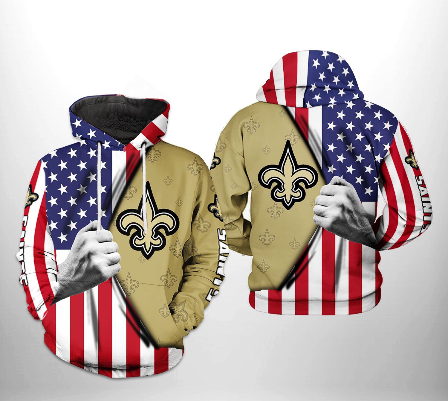 New Orleans Saints US Flag Team 3D All Over Print Hoodie & Zip Hoodie