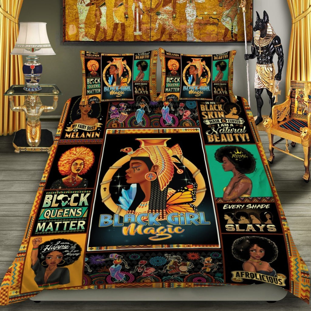 Africa Americans Bedding Set Black Girl Magic Pattern Duvet Covers Black