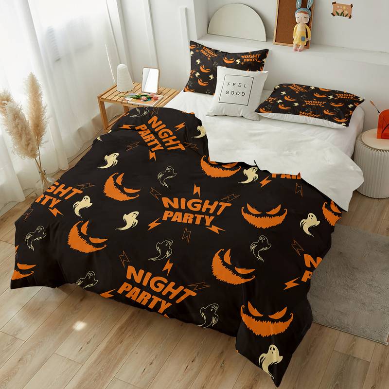 Halloween Bedding Set Halloween Night Party Ghost Face Pattern Duvet Covers Orange