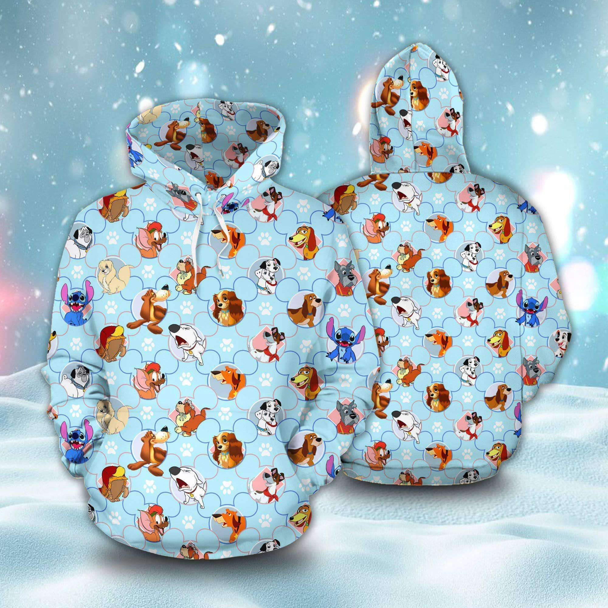 All Disney Dogs Pattern Blue 3D All Over Print Hoodie & Zip Hoodie