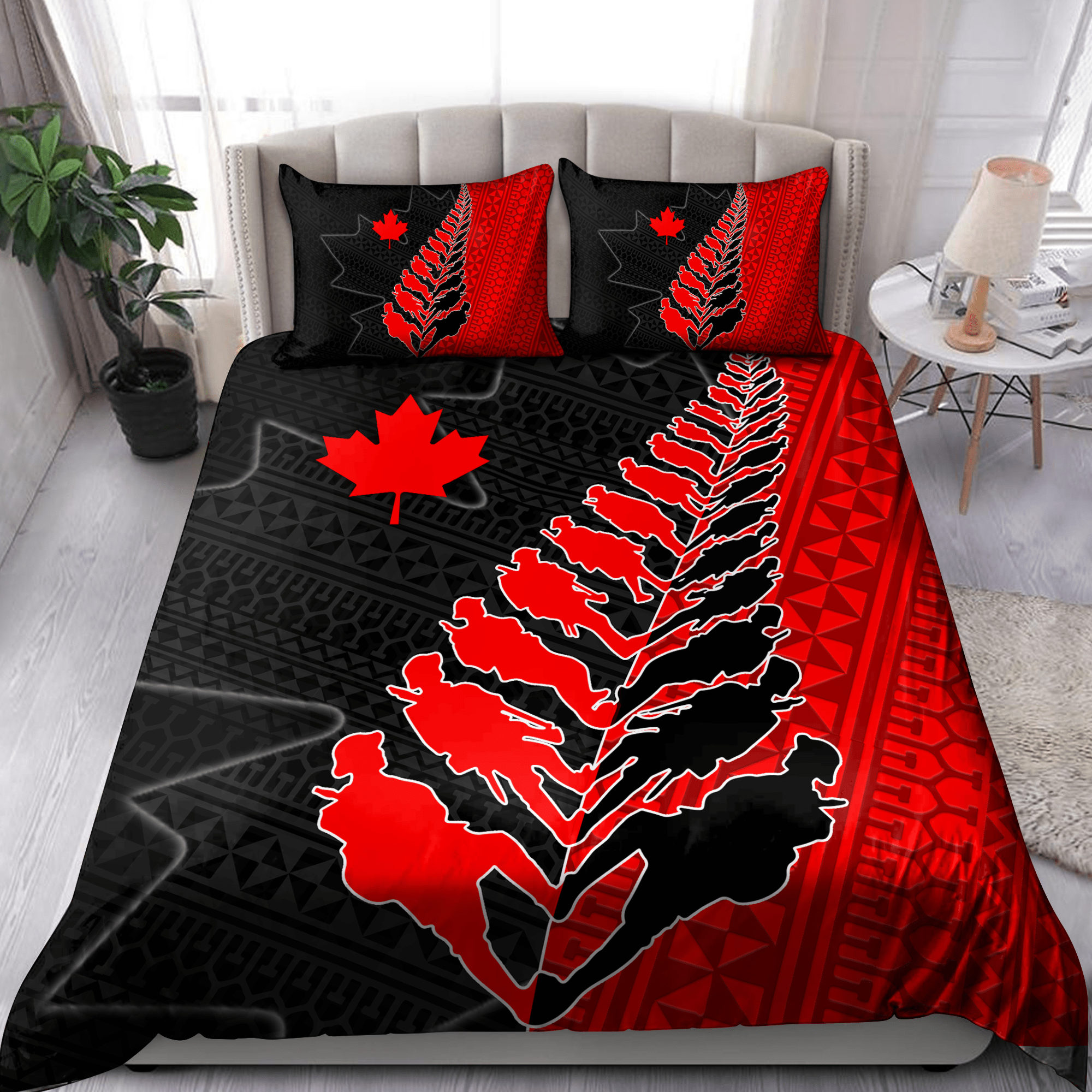Veteran Bedding Set Canadian Veteran Soldiers Silhouette Duvet Covers Black
