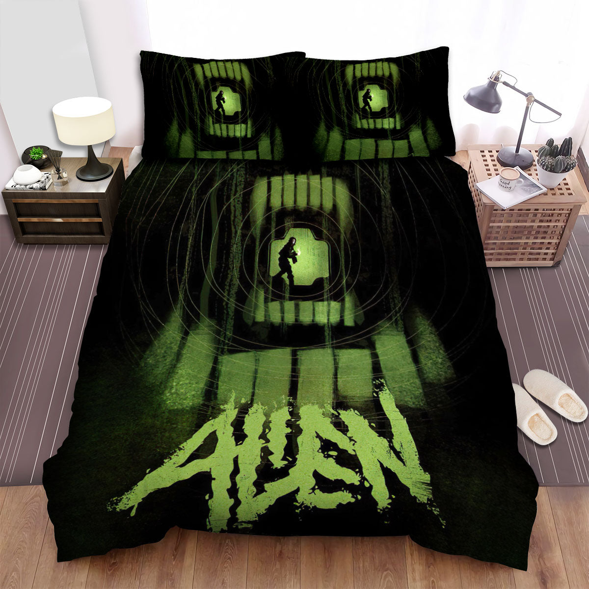 Alien Bedding Set Alien Character In The Dark Duvet Covers Black