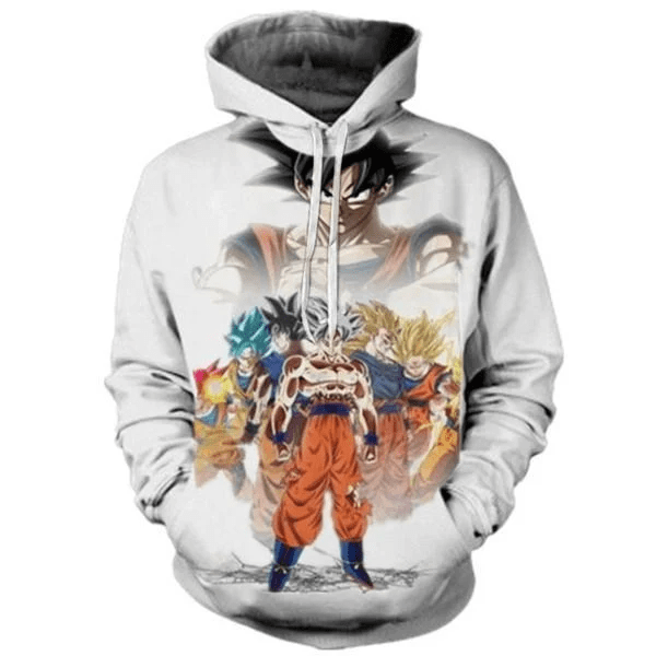 Goku Cartoon Dragon Ball White Over Print 3d Hoodie Zip Hoodie
