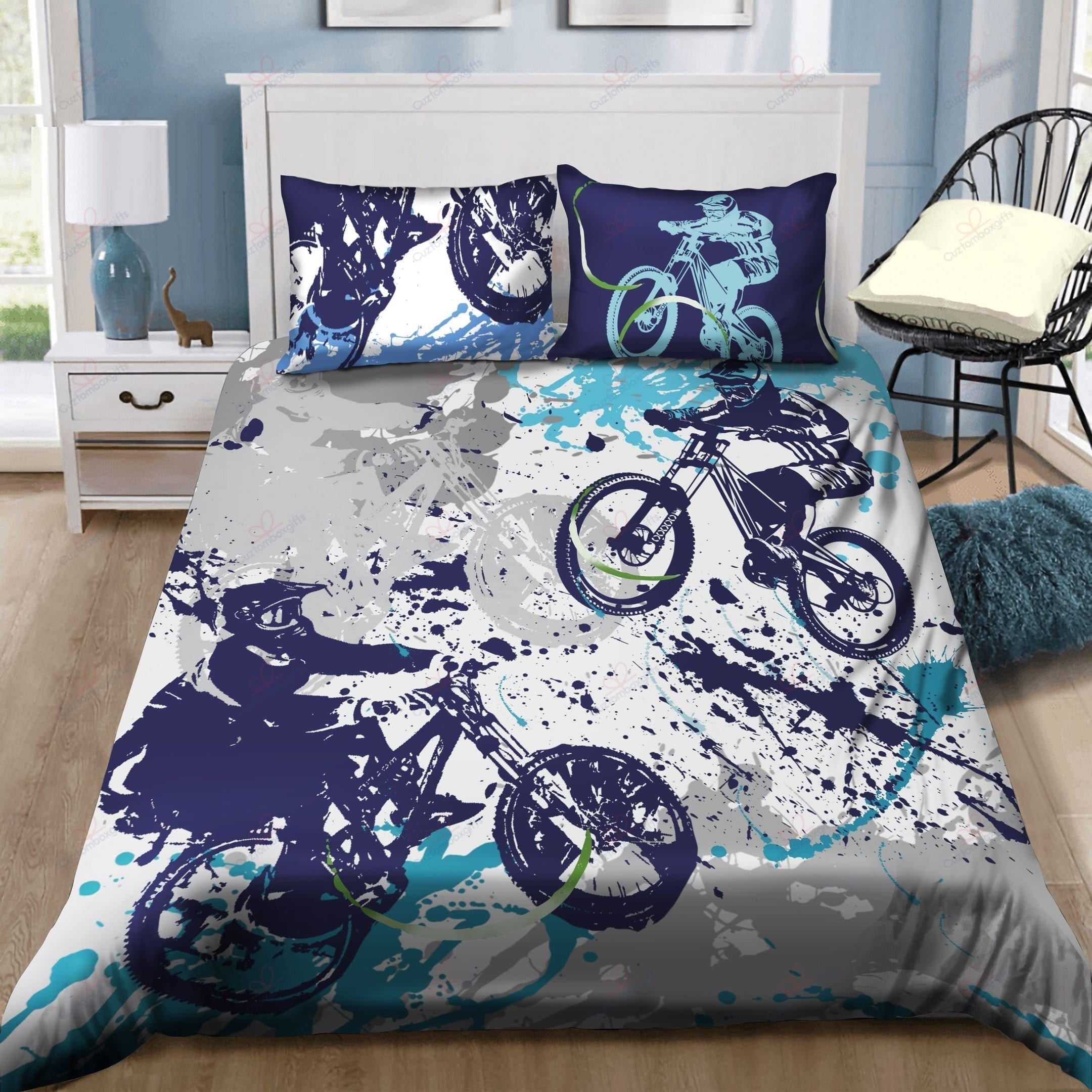 Bicycle Bedding Set Bike Racing Grunge Style Duvet Covers