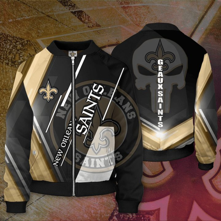 New Orleans Saints Logo In White Skull Bomber Jacket