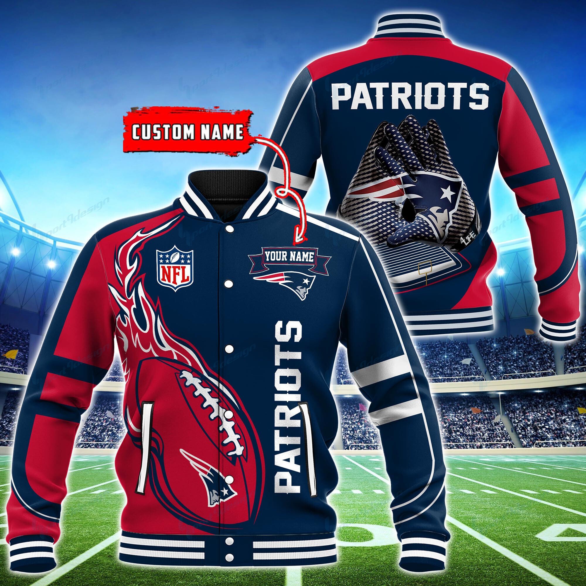 New England Patriots Personalized Baseball Jacket BG19