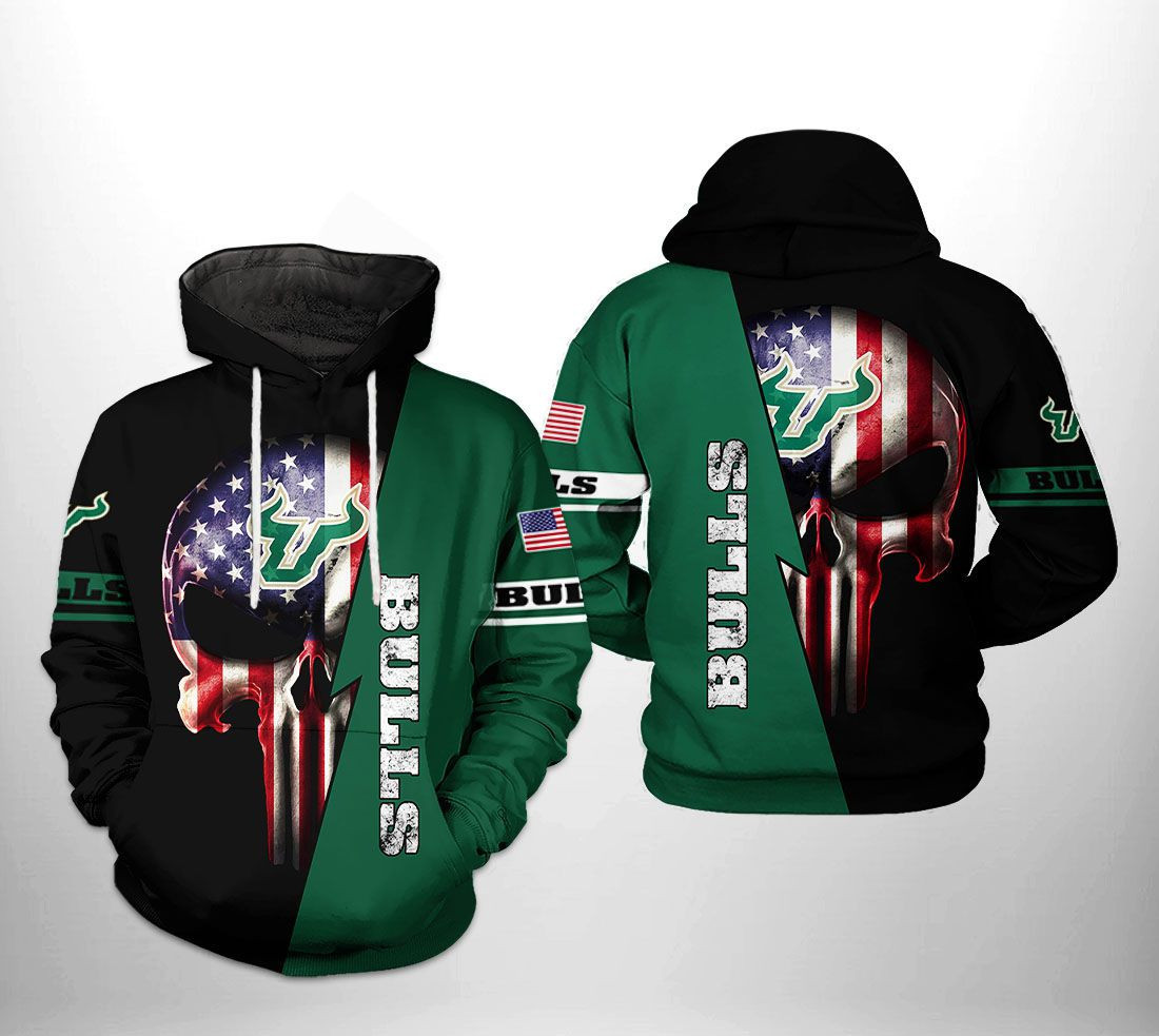 South Florida Bulls US Flag Skull 3D All Over Print Hoodie & Zip Hoodie
