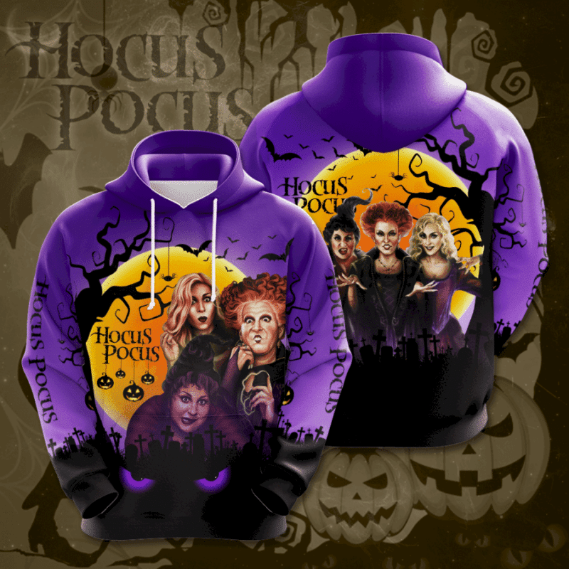 Hocus Pocus The Sanderson Sisters Witches Halloween Night Purple 3d Hoodie Zip Hoodie