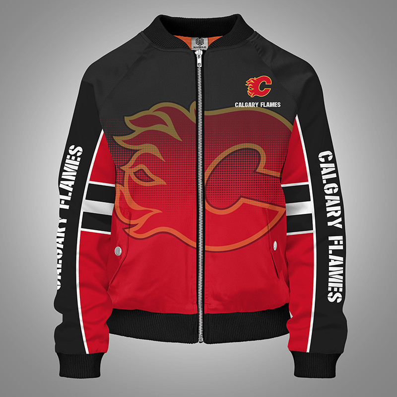 Calgary Flames Red Black Bomber Jacket V2