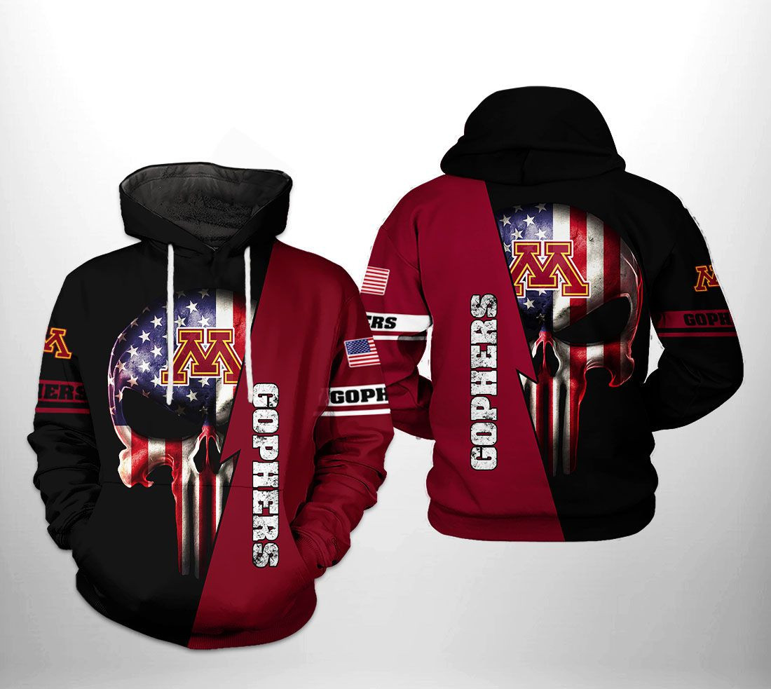 Minnesota Golden Gophers US Flag Skull 3D All Over Print Hoodie & Zip Hoodie