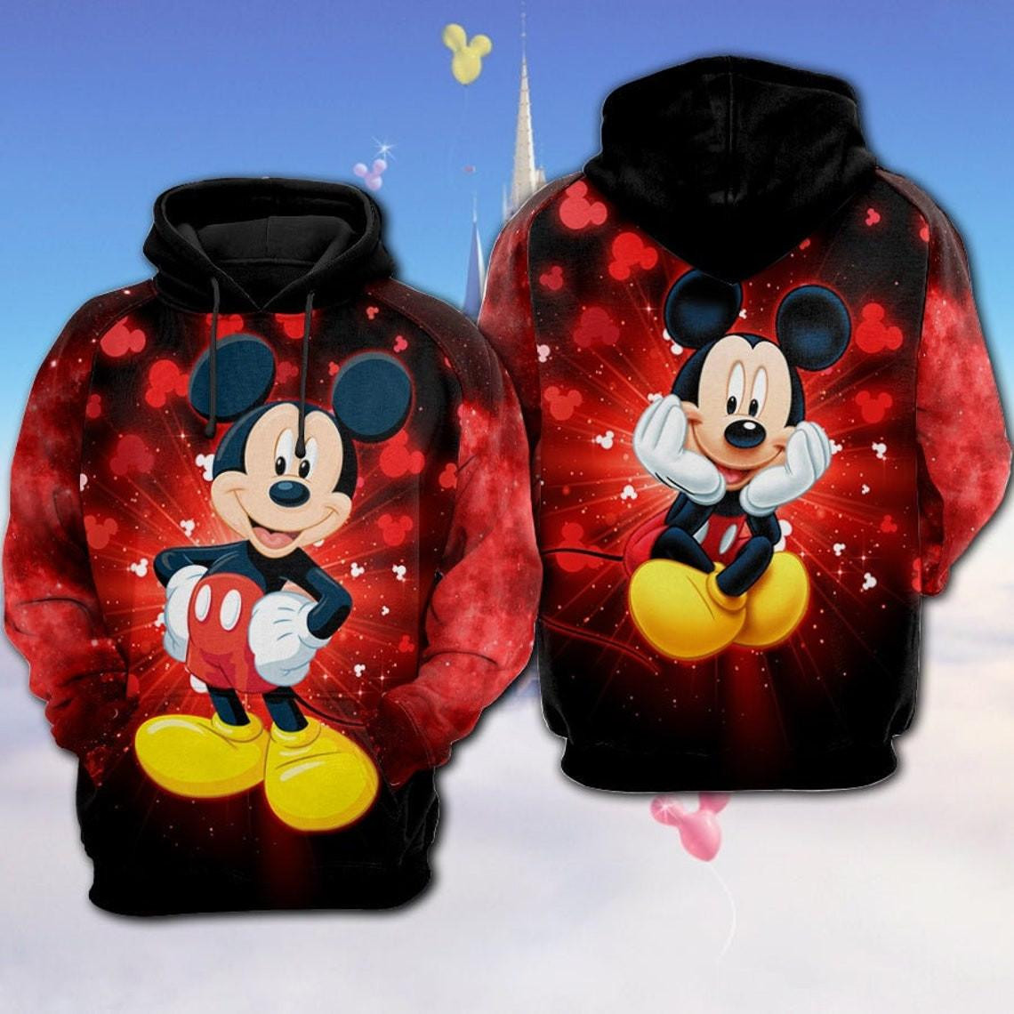 Mickey Red Black Glitter Fan Gift, Cartoon Graphic O, Zip Hoodie