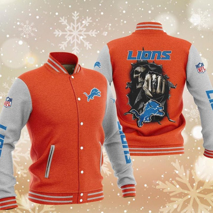 Detroit Lions Orange Skull Baseball Jacket
