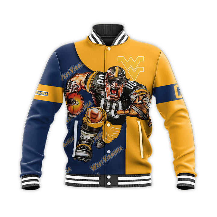 West Virginia Mountaineers Custom Number Blue Gold Baseball Jacket
