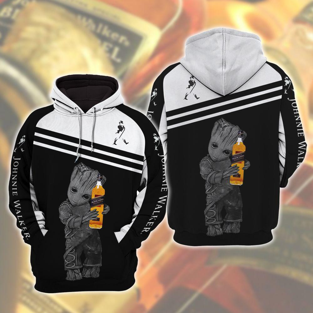Johnnie Walker Whiskey Baby Groot 3d All Over Print Hoodie