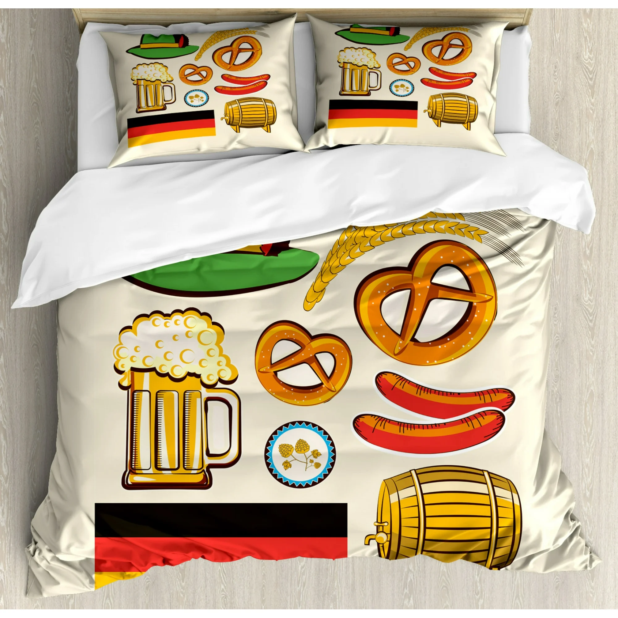 Beer Bedding Set Wheat Sausage Beer And Pretzels Duvet Covers
