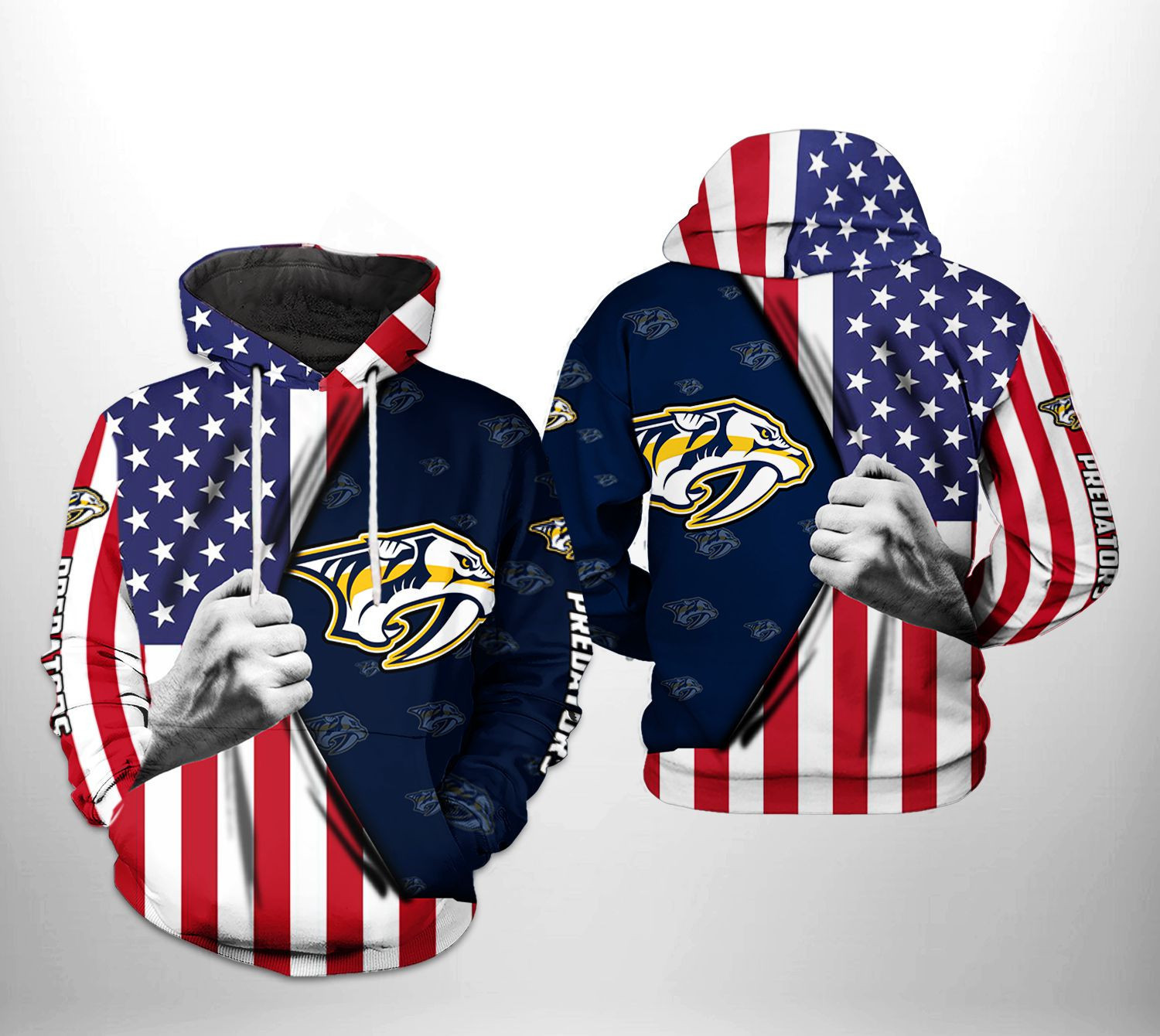 Nashville Predators US FLag 3D All Over Print Hoodie & Zip Hoodie