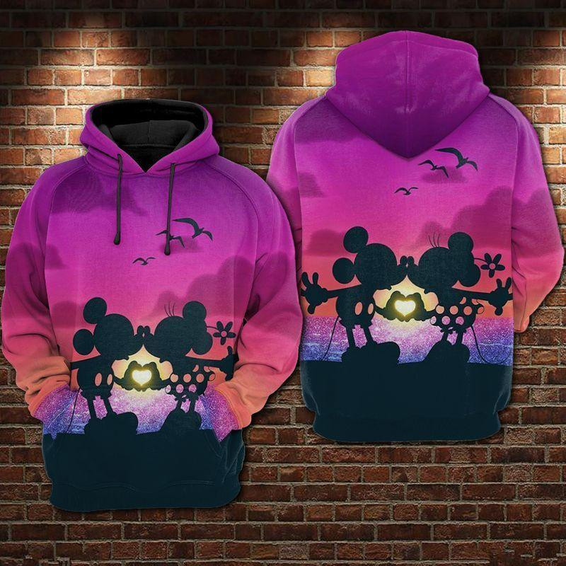 Minnie And Mickey Minnie The Twilight Kiss Sunset Pink 3d Hoodie Zip Hoodie