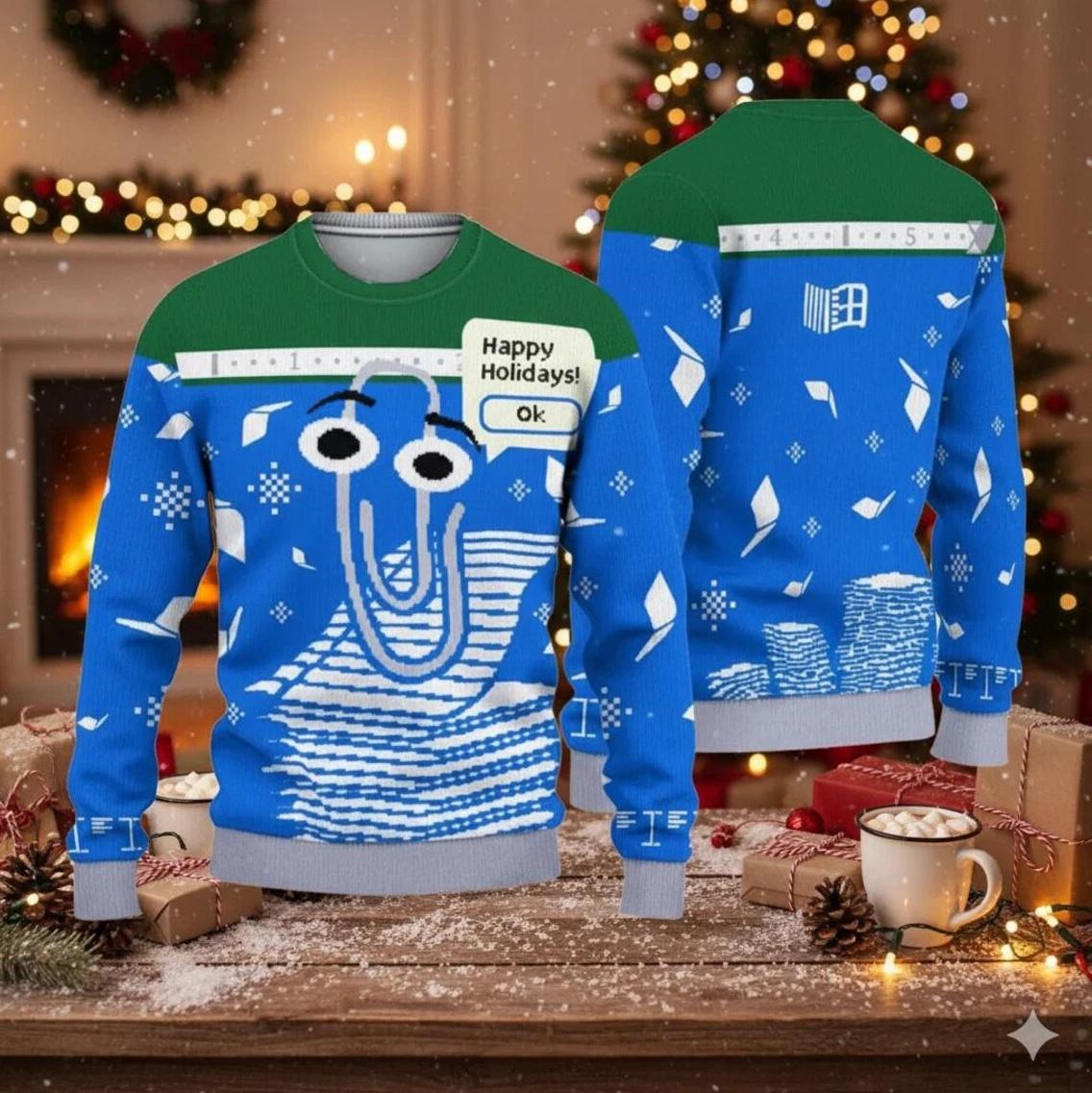 Windows Clippy Happy Ugly Christmas Sweater