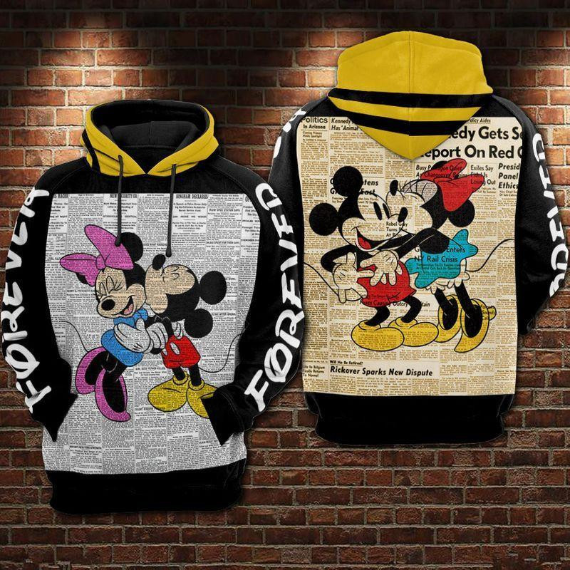 Minnie And Mickey Mouse Love Forever, Mickey And Mininie Newspaper Version Aop Hoodie