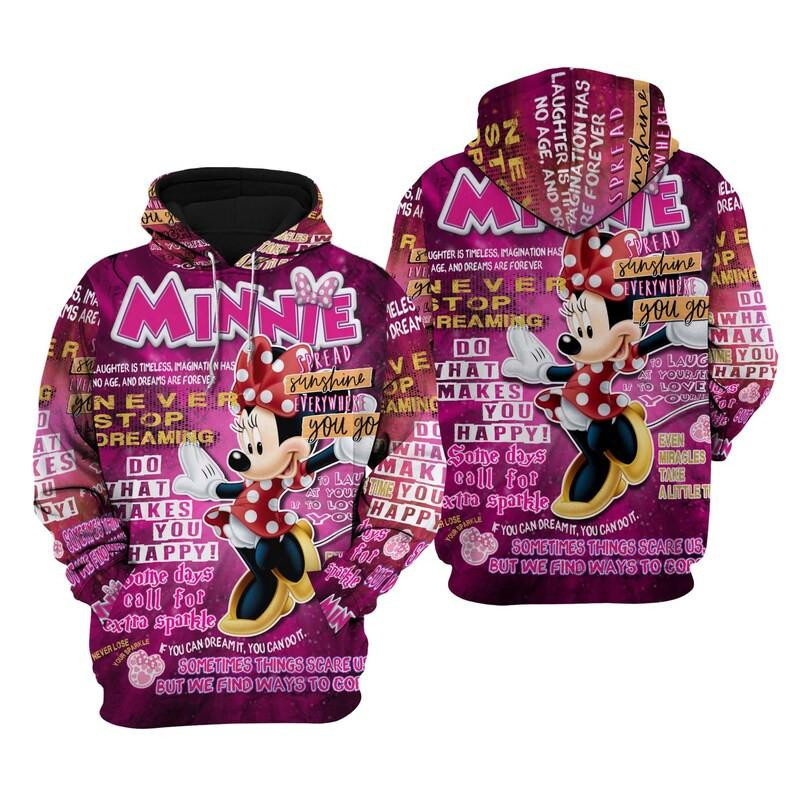 Happy Minnie Mouse Cartoon, Quotes, Minnie Punk Words Pattern All Over Print Hoodie, Zip Hoodie