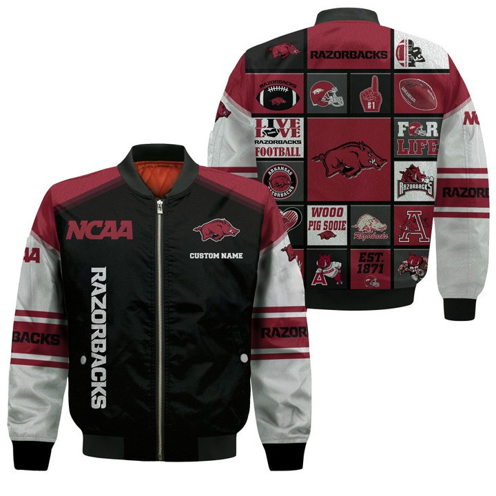 Arkansas Razorbacks Custom Name Black Bomber Jacket