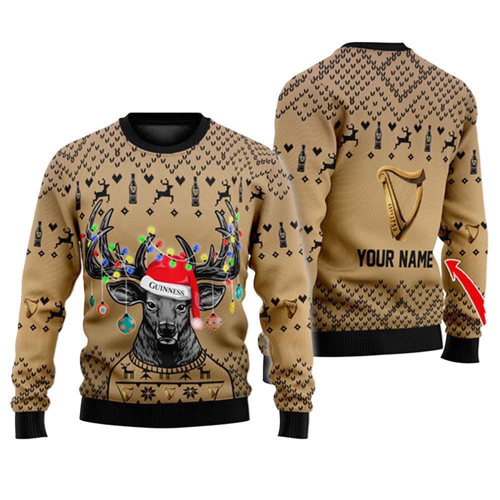 Personalized Reindeer Guinness Ugly Christmas Sweater