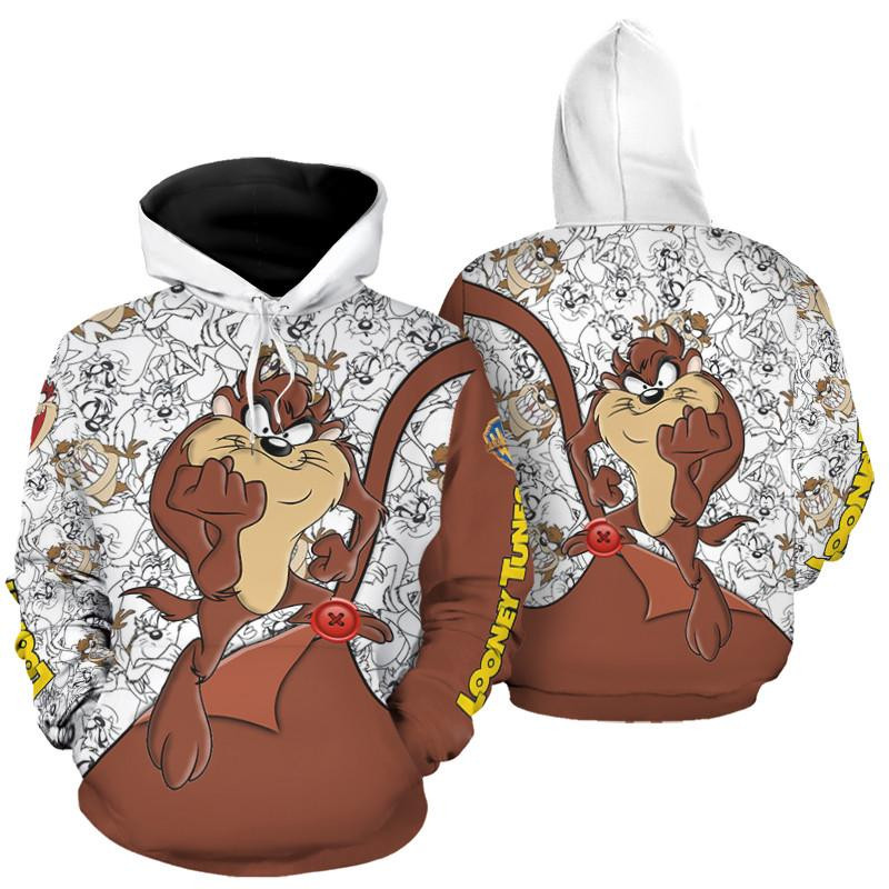 Tasmania Evil Looney Tunes, Taz Pattern Warner Bros All Over Print Hoodie, Zip Hoodie