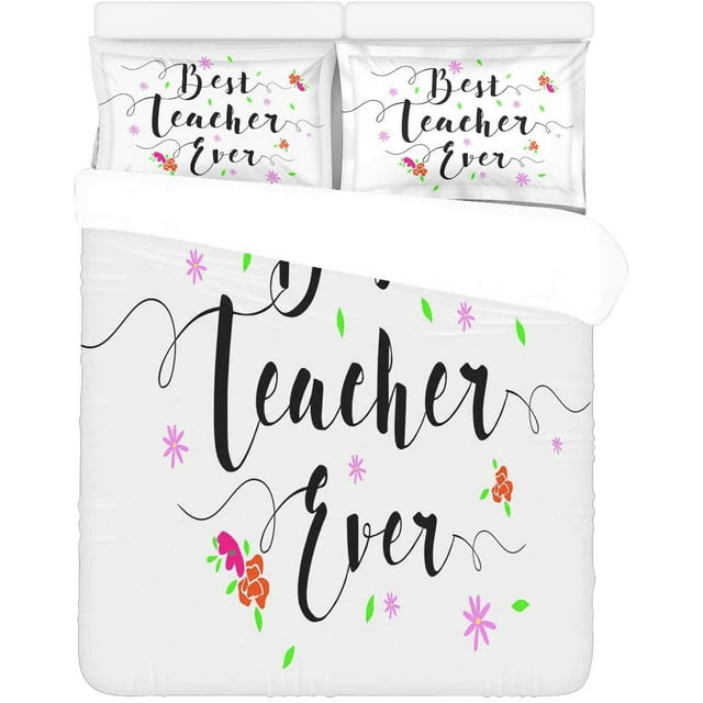 Teacher Bedding Set Best Teacher Ever Flowers Pattern Duvet Covers