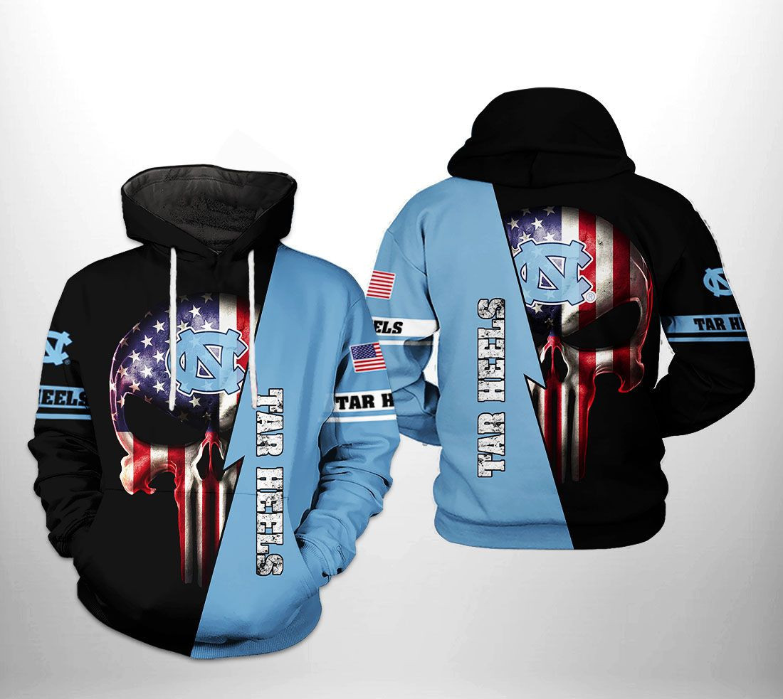 North Carolina Tar Heels US Flag Skull 3D All Over Print Hoodie & Zip Hoodie
