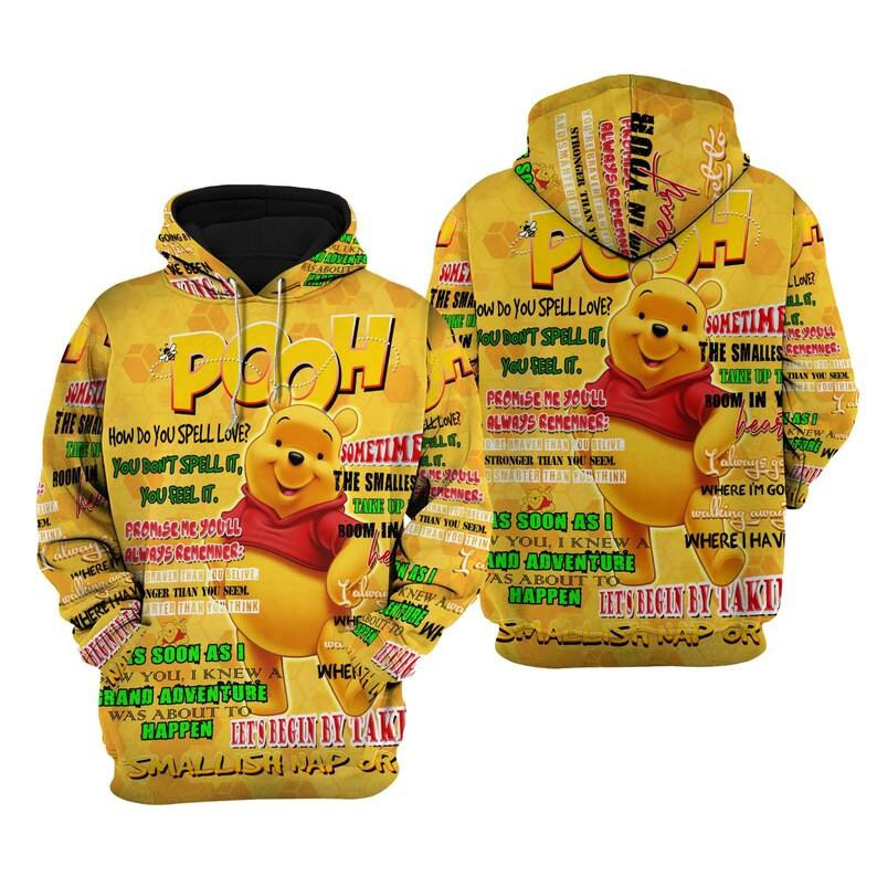 Winnie-the-pooh Cartoon, Quotes, Pooh Punk Words Pattern All Over Print Hoodie, Zip Hoodie