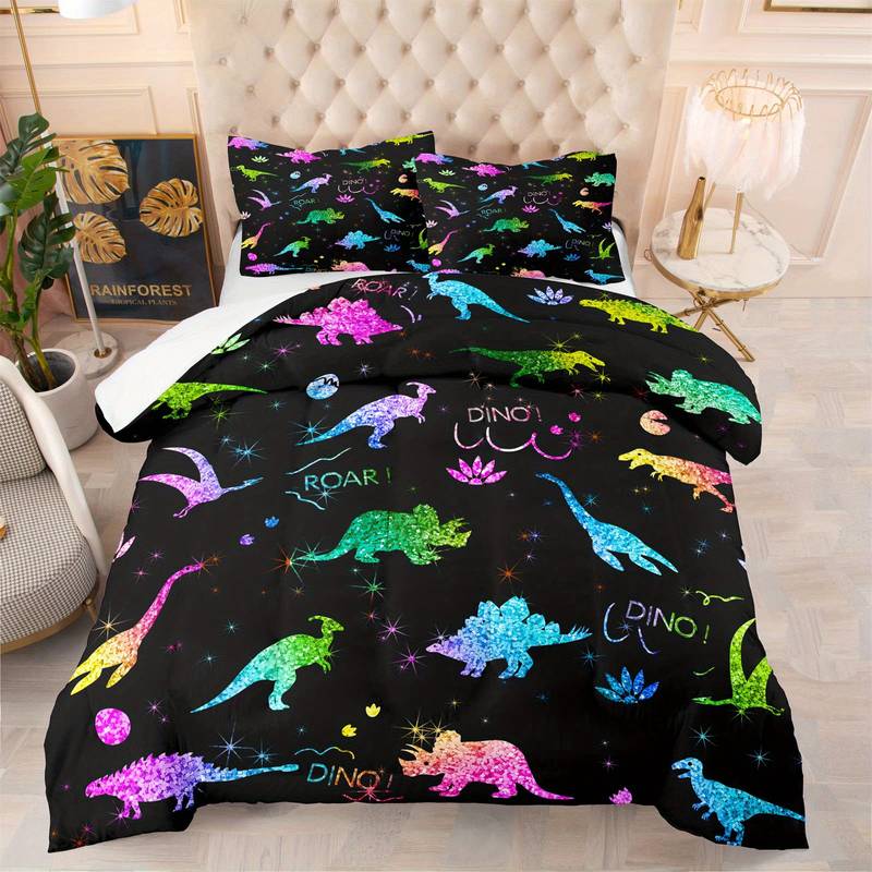 Dinosaur Bedding Set Glitter Dinosaurs Silhouette Roar Dino Duvet Covers