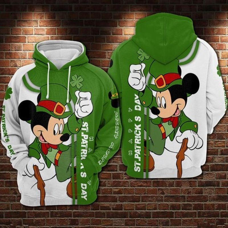 Mickey Mouse St Patricks Day The Four Leaf Clover All Over Printed Custom 3d T Shirt Sweatshirt Zip Hoodie Bomber 257