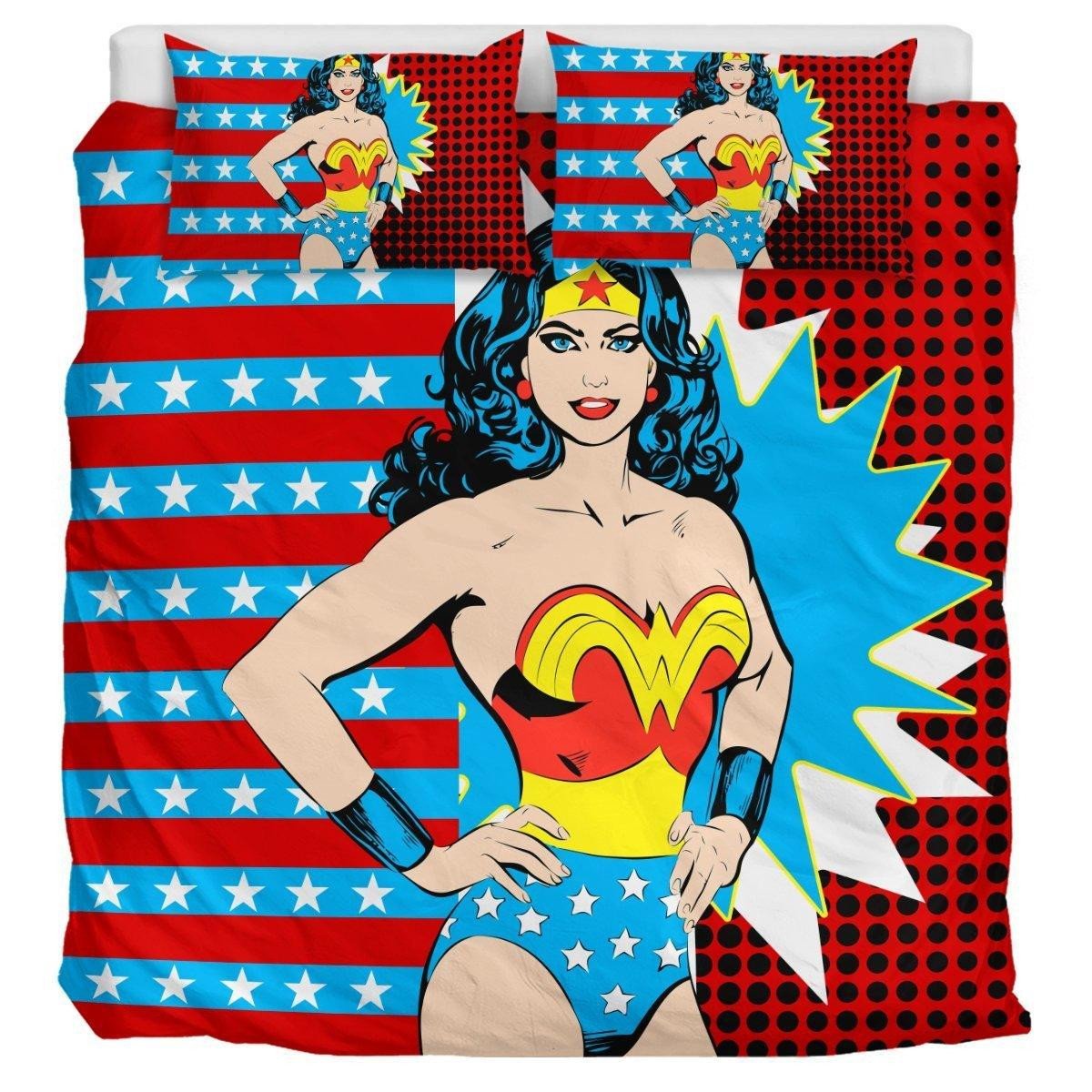 Wonder Woman Bedding Set DC Wonder Woman Pose Vintage Duvet Covers Red