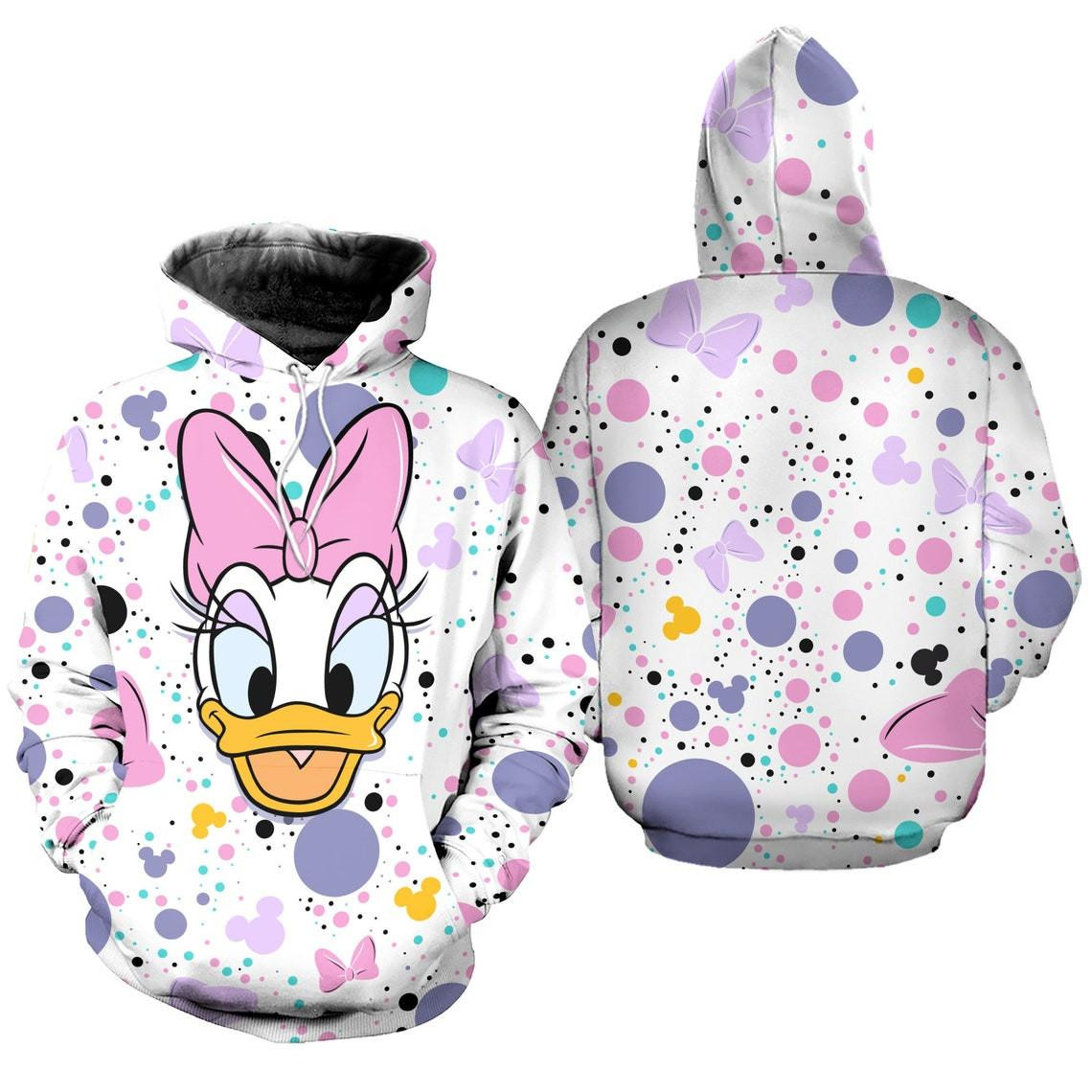 Daisy Duck Polkadot Pattern Cartoon Graphic Outfits Aop Hoodie, Zip Hoodie