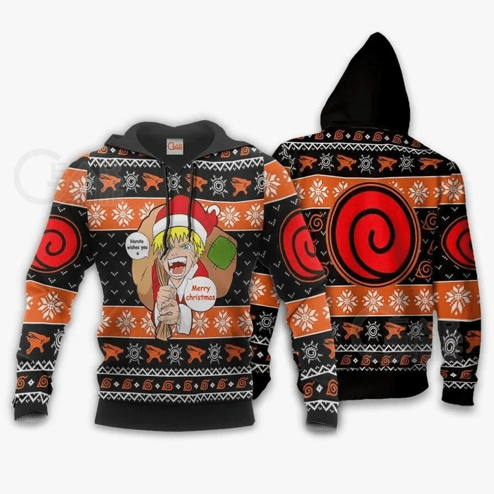 Naruto Ugly Christmas Badge Uzumaki Clan  3d Hoodie Zip Hoodie