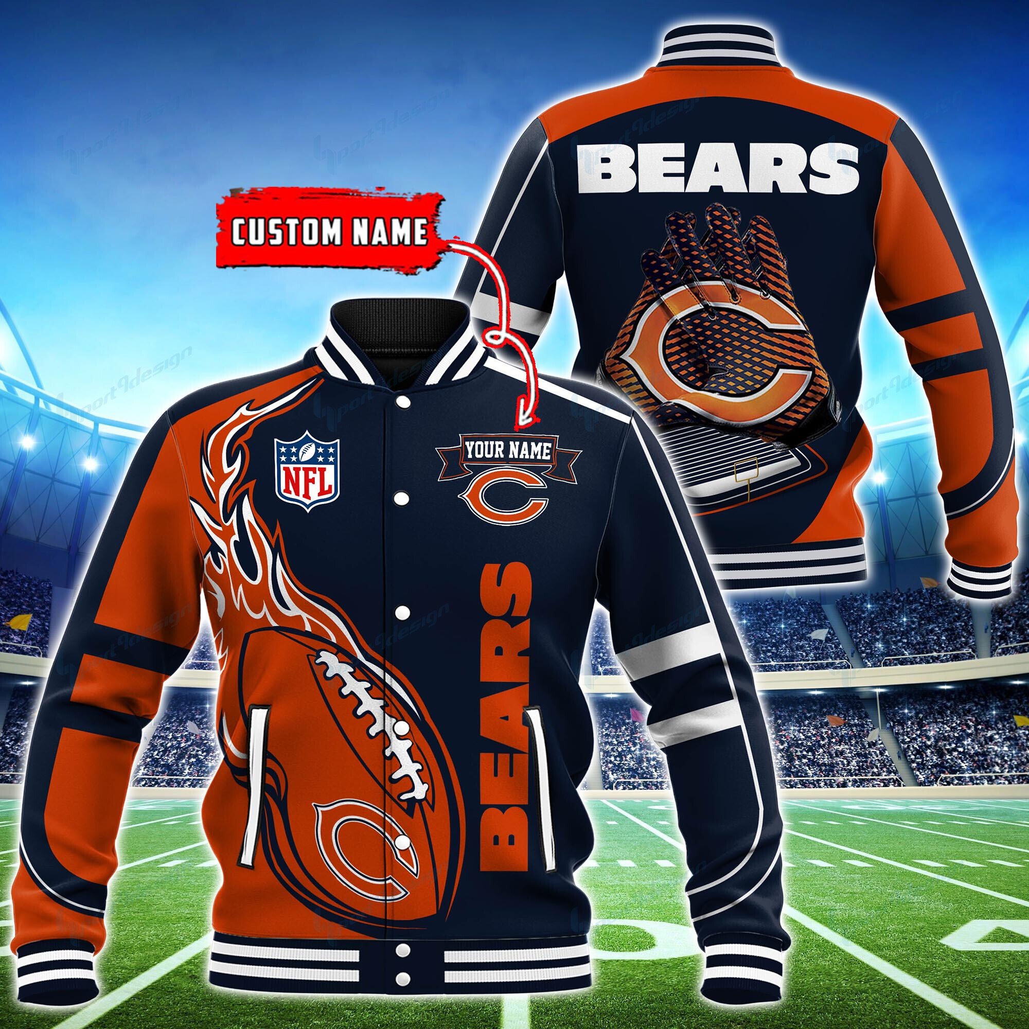Chicago Bears Personalized Baseball Jacket BG06
