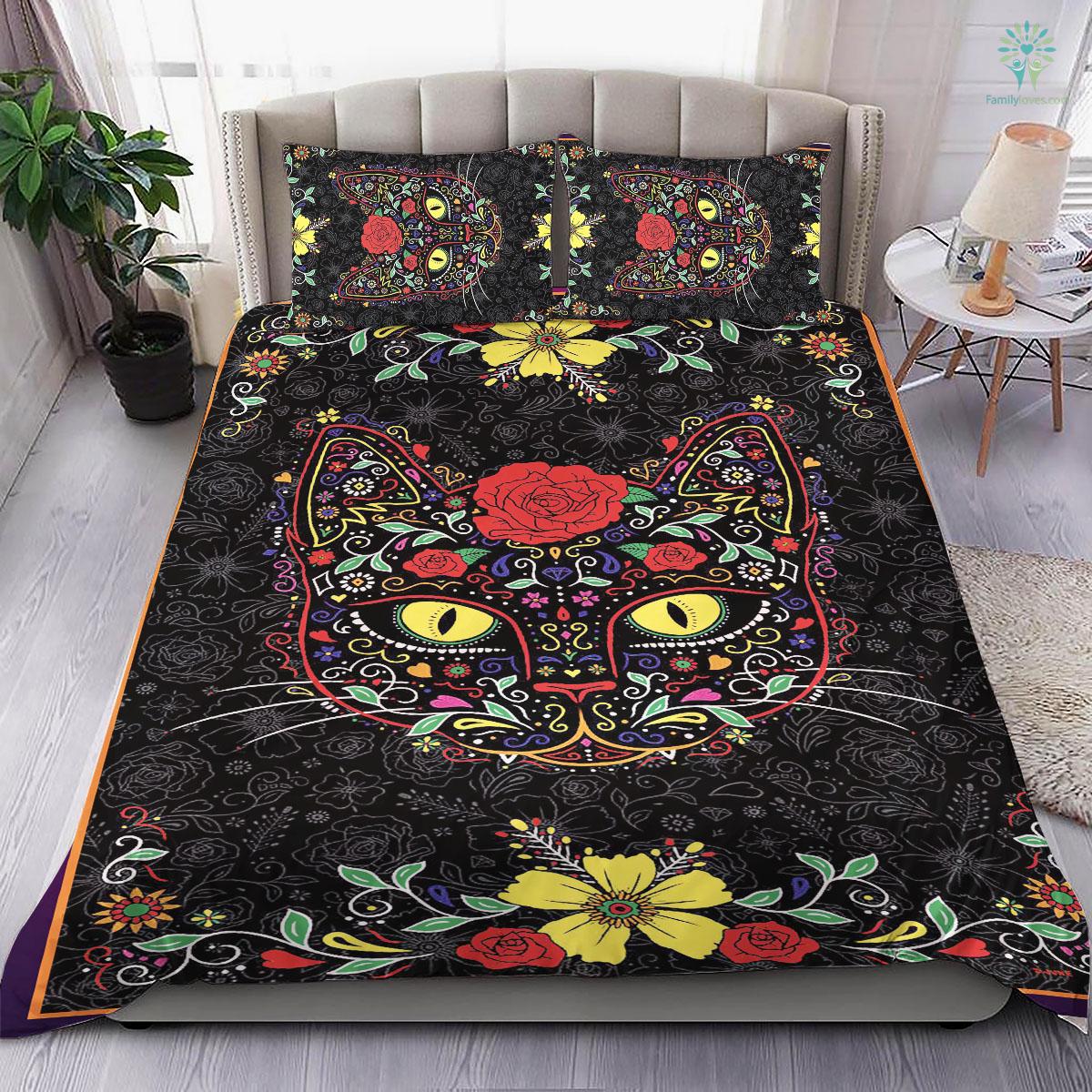 Cat Bedding Set Floral Sugar Cat Flower Pattern Duvet Covers