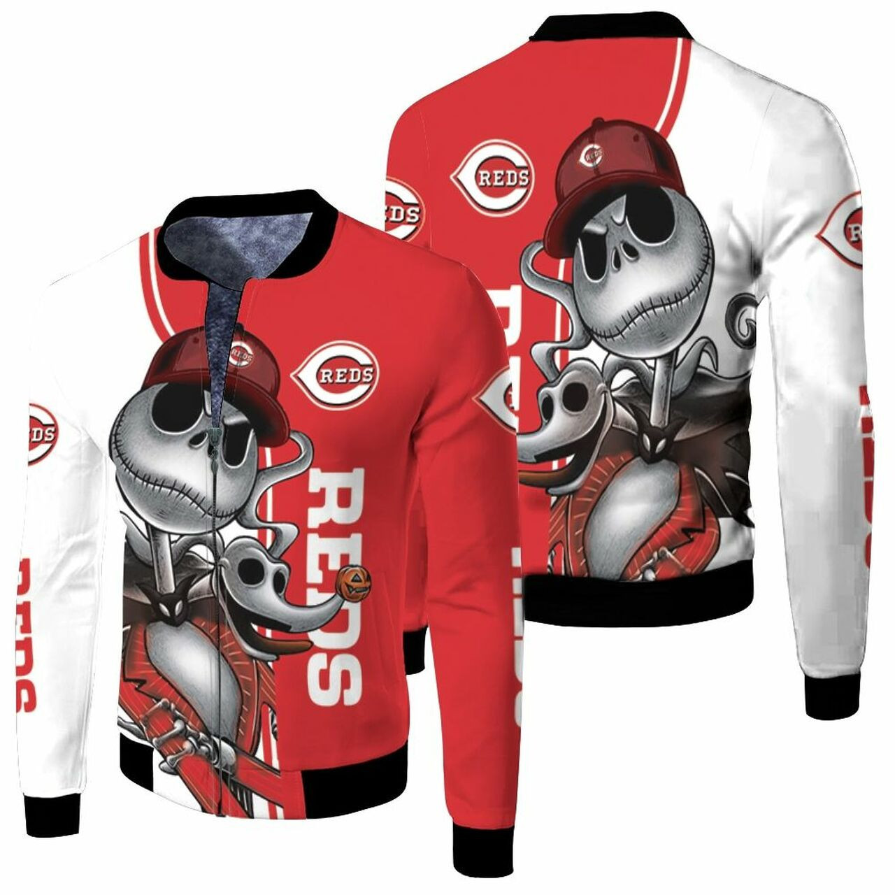 Cincinnati Reds Jack Skellington And Zero Bomber Jacket
