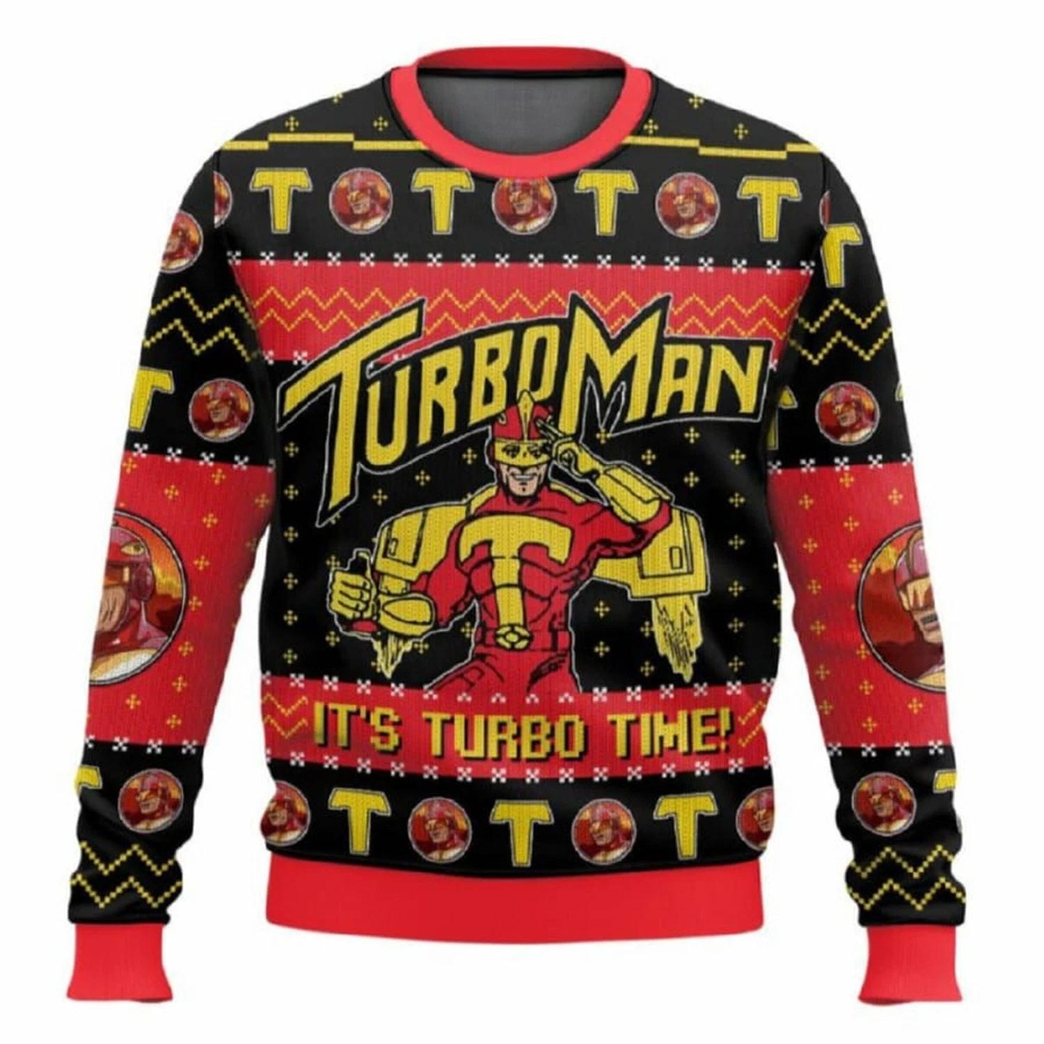Its Turbo Time Turbo Man Jingle All the Way Ugly Christmas Sweater