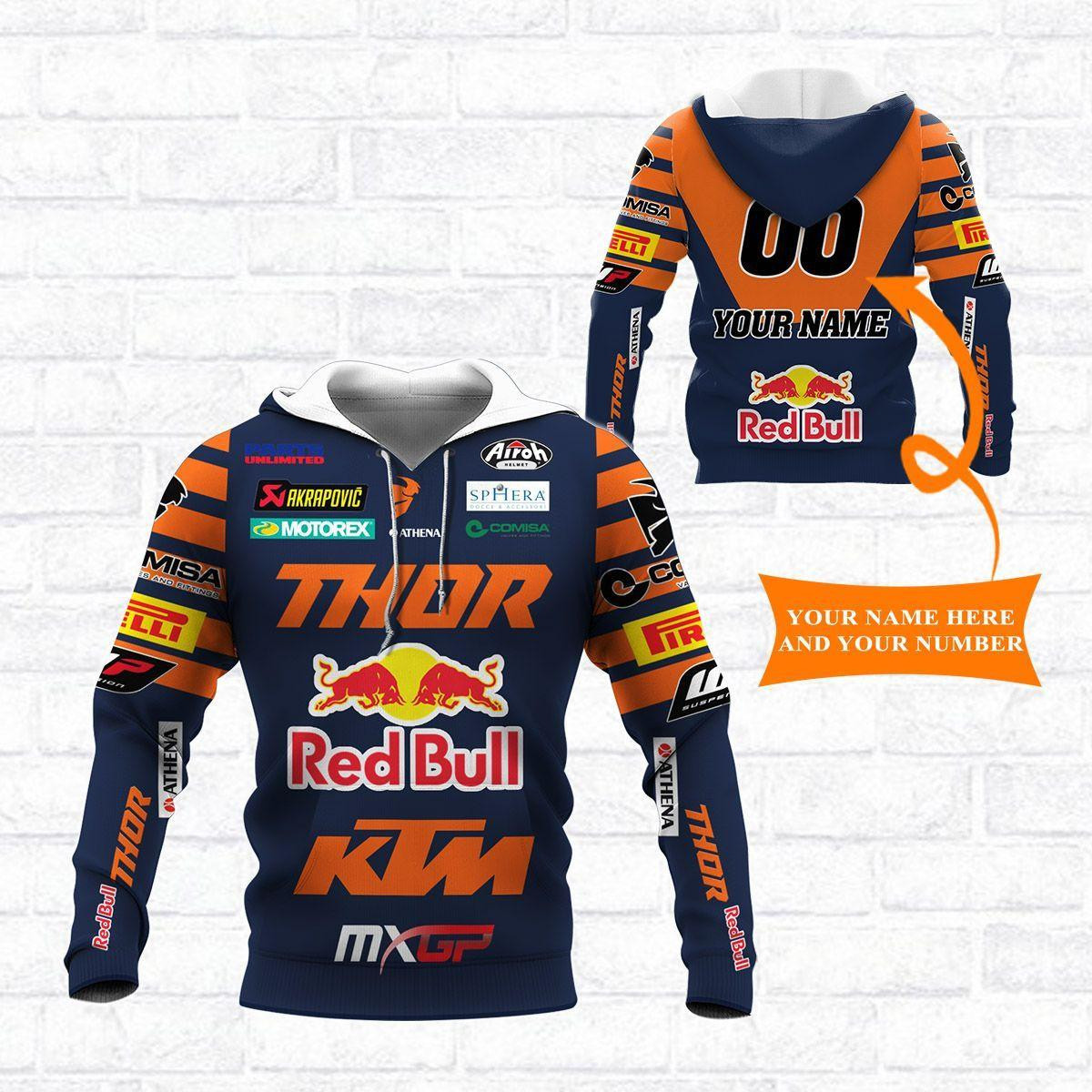 Custom Name & Number Red Bull Ktm Factory Racing F1 8k70 3d Zip Hoodie Hoodie Ii0