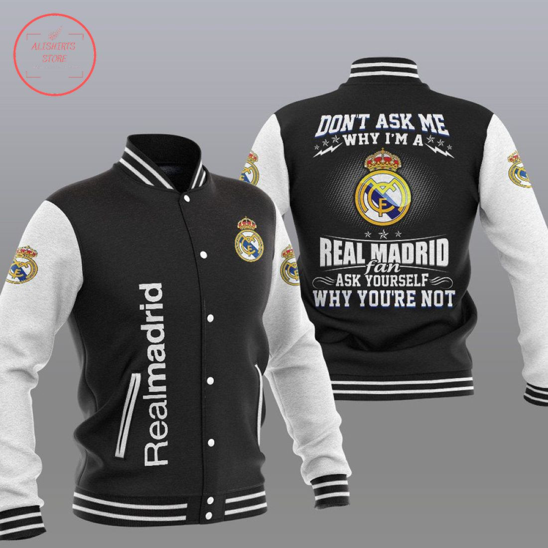 Real Madrid Black Dont Ask Me Baseball Jacket