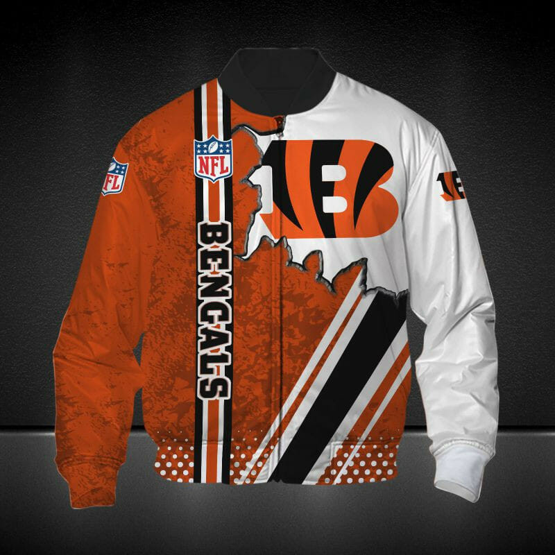 Cincinnati Bengals Orange White Bomber Jacket V4